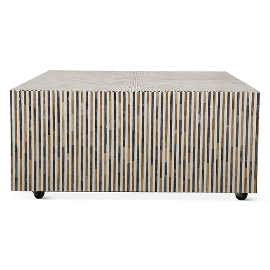 Taara 40" Square Coffee Table with Wood and Horn Inlay