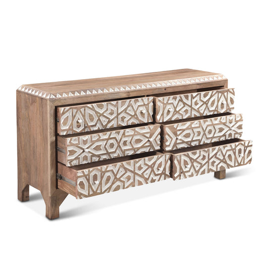 Tangiers 61" Six Drawer Dresser in Carved Natural White