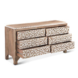 Tangiers 61" Six Drawer Dresser in Carved Natural White