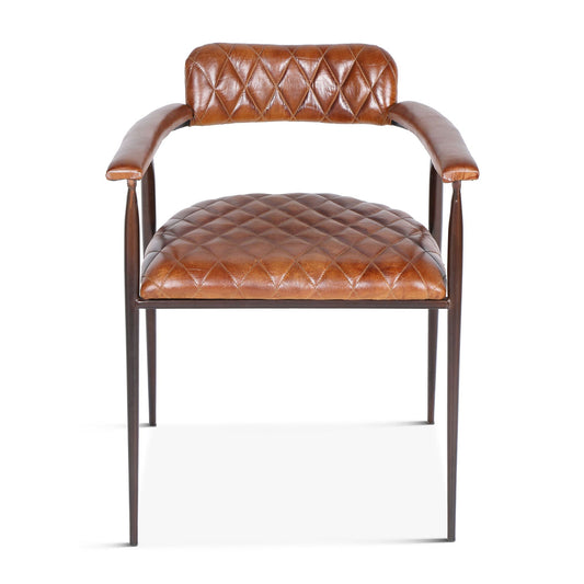 Wellington 23" Dining Armchair in Diamond Leather and Iron