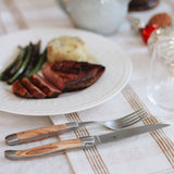 Forge de  Laguiole 2 Piece Steak Knife Set Olive Wood Handle Satin Finish