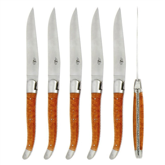 Forge de  Laguiole 6 Piece Steak Knife Set Briar Wood Satin Finish