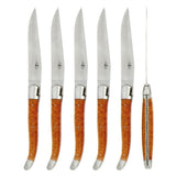 Forge de  Laguiole 6 Piece Steak Knife Set Briar Wood Satin Finish