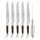 Forge de  Laguiole 6 Piece Steak Knife Set Elk Stag Handle