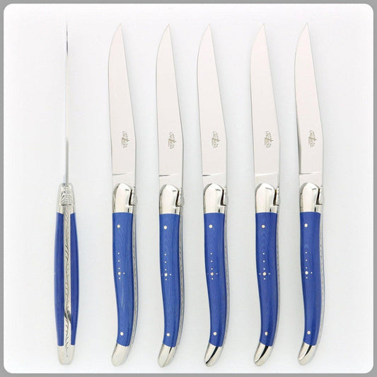 Forge de  Laguiole 6 Piece Steak Knife Set Fabric Series Blue
