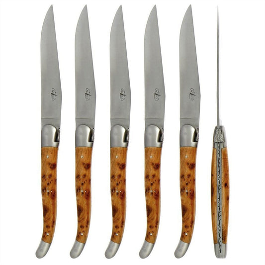 Forge de  Laguiole 6 Piece Steak Knife Set Juniper Handle Satin Finish