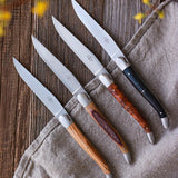 Forge de  Laguiole 6 Piece Steak Knife Set Oak Barrel Handle Satin Finish