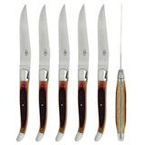 Forge de  Laguiole 6 Piece Steak Knife Set Oak Barrel Handle Satin Finish