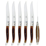 Forge de  Laguiole 6 Piece Steak Knife Set Oak Barrel Handle Shiny Finish
