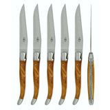Forge de  Laguiole 6 Piece Steak Knife Set Olive Wood Satin Finish