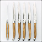 Forge de  Laguiole 6 Piece Steak Knife Set Olive Wood Shiny Finish