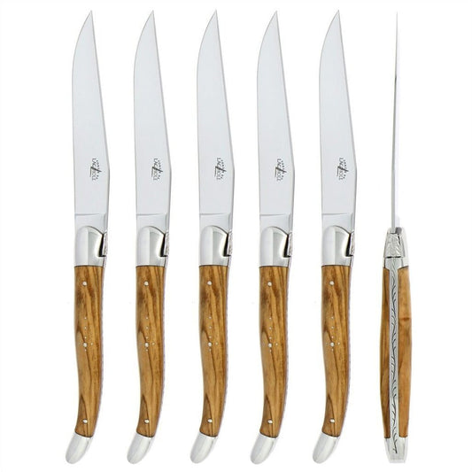 Forge de  Laguiole 6 Piece Steak Knife Set Olive Wood Shiny Finish
