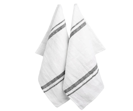 Black French Linen Tea Towels  - Set of 2