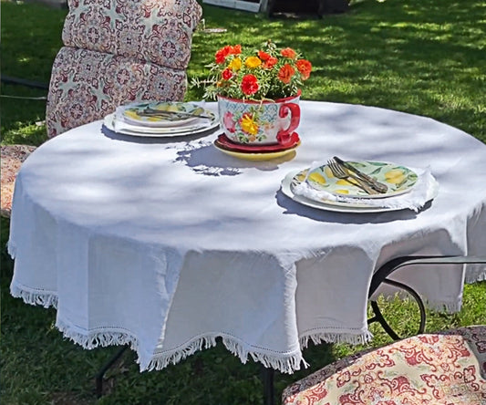 White Tablecloths - Fringe Edges