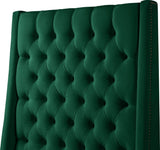 Fritz Velvet Bed - Elegant Contemporary Wingback Design with Dramatic Tufted Headboard & Nailheads