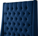 Fritz Velvet Bed - Elegant Contemporary Wingback Design with Dramatic Tufted Headboard & Nailheads