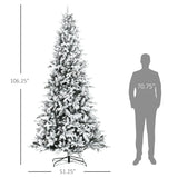 HOMCOM 9 Foot Pine Snow Flocked Artificial Christmas Tree with 616 Realistic Cedar Branches, Auto Open, Home Holiday Decoration, Green