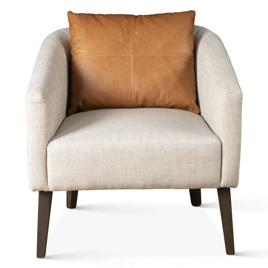 Jessie 22" Accent Chair in Beige Linen with Tan Leather Accent Pillow