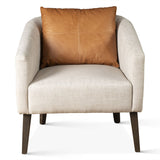 Jessie 22" Accent Chair in Beige Linen with Tan Leather Accent Pillow