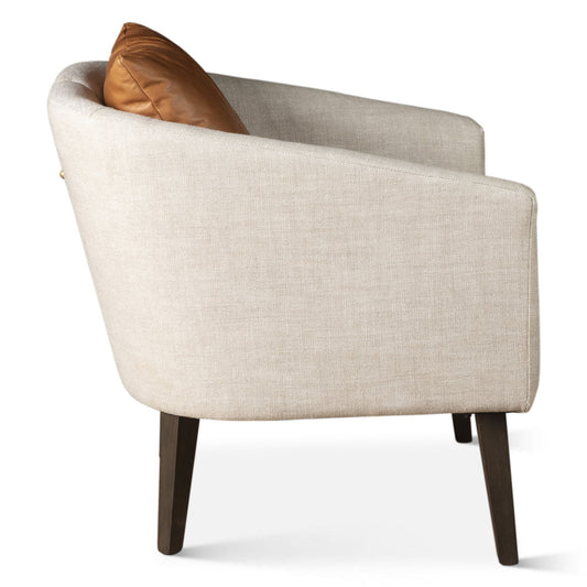Jessie 22" Accent Chair in Beige Linen with Tan Leather Accent Pillow