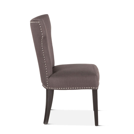 Rebecca 22" Upholstered Dining Chair in Charcoal Gray Linen with Vintage Java Legs