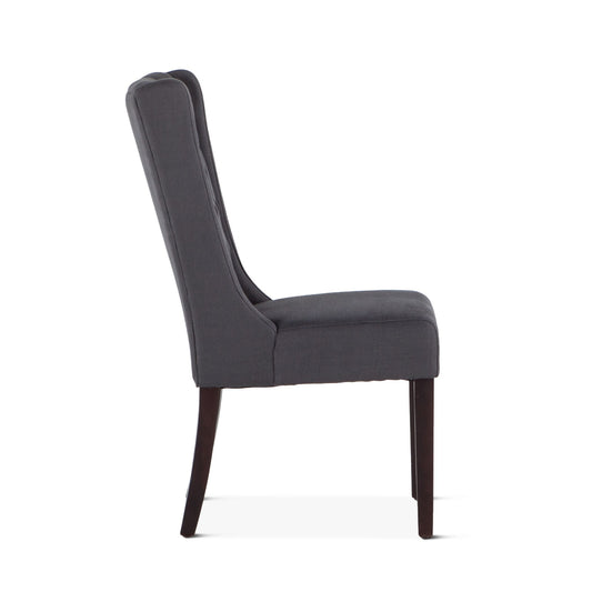 Lara 20" Upholstered Tufted Dining Chair in Gray Linen with Dark Brown Legs