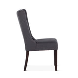 Lara 20" Upholstered Tufted Dining Chair in Gray Linen with Dark Brown Legs