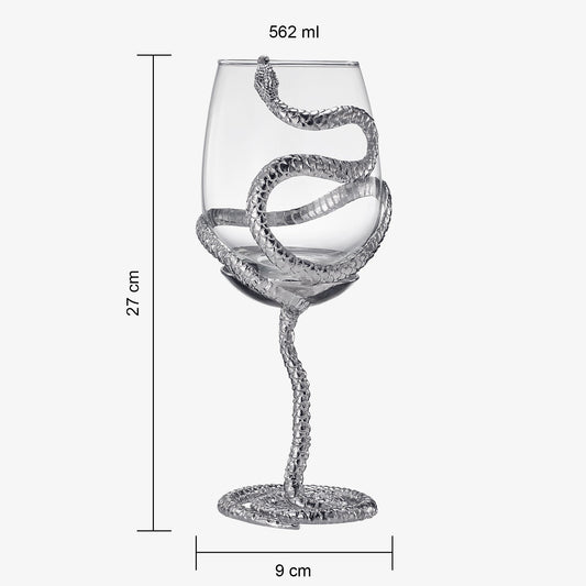 Stemmed Snake Wine Glass | Set of 2 | 19oz Spooky Reptile Glasses 10" H (Silver)