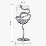 Stemmed Snake Wine Glass | Set of 2 | 19oz Spooky Reptile Glasses 10" H (Silver)