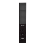 Tuhome Vanguard Linen Cabinet with Three Open Shelves, Four Spacious Drawers, Glass-Door Enclosed Storage, Modern Bathroom Organizer for Towels, Toiletries, Linens, and Everyday Essentials