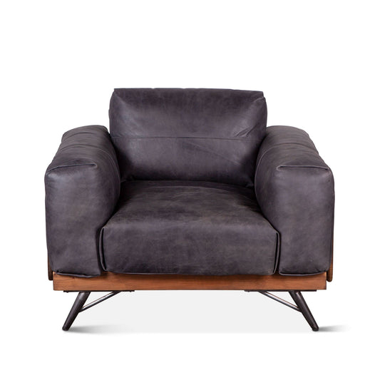 Portofino Mid Century 37" Accent Chair in Antique Ebony Leather