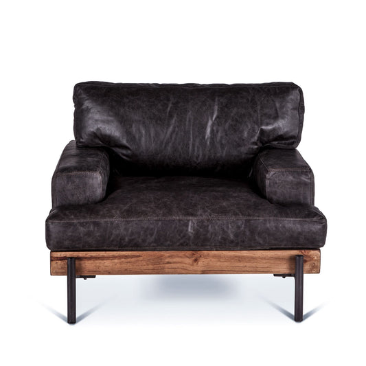 Portofino Industrial 41" Accent Chair in Morocco Black Leather