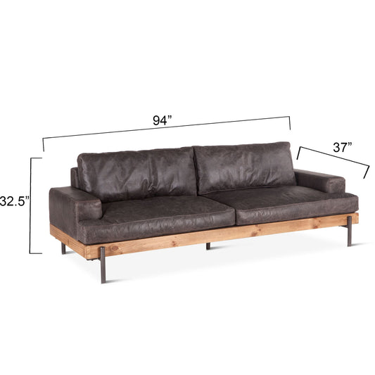 Portofino Industrial 94" Sofa in Morocco Black Leather