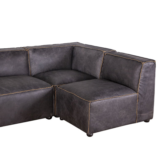 Portofino Loft Three Piece Sectional Sofa in Antique Ebony Leather