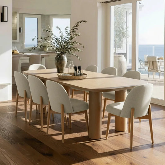 Havana Linen Upholstered Dining Chair with Solid Wood Legs (Set of 8)