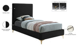Geri Contemporary Velvet Bed with Stylish Piping and Versatile Gold & Chrome Legs for Modern Homes