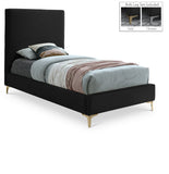Geri Contemporary Velvet Bed with Stylish Piping and Versatile Gold & Chrome Legs for Modern Homes
