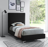 Geri Contemporary Velvet Bed with Stylish Piping and Versatile Gold & Chrome Legs for Modern Homes