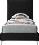 Geri Contemporary Velvet Bed with Stylish Piping and Versatile Gold & Chrome Legs for Modern Homes