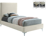 Geri Black Velvet Bed with Stylish Piping & Dual Gold/Chrome Legs for Contemporary Elegance