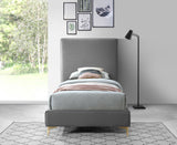 Geri Black Velvet Bed with Stylish Gold & Chrome Legs, Piped Headboard for Modern Elegance