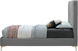 Geri Black Velvet Bed with Stylish Gold & Chrome Legs, Piped Headboard for Modern Elegance