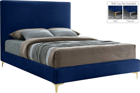Geri Black Velvet Bed with Chic Piping and Gold & Chrome Legs for a Modern Bedroom Oasis