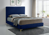 Geri Black Velvet Bed with Chic Piping and Gold & Chrome Legs for a Modern Bedroom Oasis