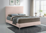 Geri Black Velvet Bed with Piping and Gold & Chrome Legs for a Stylish Contemporary Bedroom Design