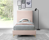 Geri Black Velvet Bed with Piping and Gold & Chrome Legs for a Stylish Contemporary Bedroom Design