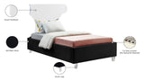 Ghost Acrylic Contemporary Bed with Plush Upholstered Rails, Curved Headboard & Slats Included