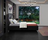 Ghost Acrylic Contemporary Bed with Plush Upholstered Rails, Curved Headboard & Slats Included