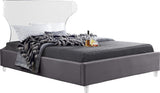 Ghost Acrylic Contemporary Bed with Plush Upholstered Rails, Curved Headboard & Slats Included
