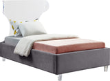 Ghost Acrylic Contemporary Bed with Plush Upholstered Rails, Curved Headboard & Slats Included